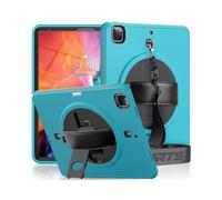 (Light Blue)For Ipad Pro 12.9 2022 / 2021 / 2020 / 2018 Shockproof Tpu + Pc Tablet Case With Holder & Pen Slot & Shoulder Strap(dark Rose Red)