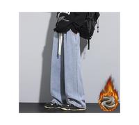 (Light blue, M) Men's Clothing Men's Fleece Jeans 2025 Winter Hot Style Korean Style Street Hip-hop Loose Denim Trousers Velvet Wool