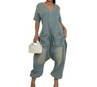Light Blue,XXL,Mono Vaquero Holgado Vintage para Mujer, Mono Vaquero Holgado Informal De Talla Grande, Pantalones Vaqueros De Hip Hop, Monos Largos