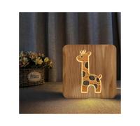 Light Bulb Night Light for Giraffe Wooden 3D Lamp Creative Wooden Lights Simple Decorative Lights 3D Wood Carving Pattern LED Night Light for Desk[PB]
