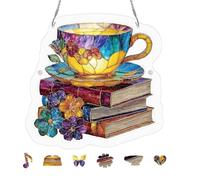 Light Catcher - Acrylic Puzzle Rainbow Maker Window Art, Book Shaped Teacup Sunlight Catcher Decor For Home Living Room Kitchen Garden Patio Backyard, Hanging Ornament Gift
