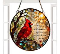 Light Catcher Cardinal, Stained Glass Rainbow Maker Sunlight, Window Art Ornament Hangable Prism Decor for Women Men Husband Grandma Mom Wife Indoor Outdoor Backyard Garden, 7.8x7.8 Inch