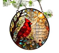 Light Catcher Cardinal, Stained Glass Suncatcher, Rainbow Maker Window Art Decor, Hanging Sunlight Prism Ornament, Indoor Outdoor Garden Backyard Window Decoration Gift for Mom Wife 7.8x7.8inch