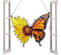 Light Catchers - 20cm Sunflower Butterfly Ornament, 2D Window Decor, Acrylic Suncatcher | Colorful Sunlight Prism Hanging Art For Indoor Outdoor Garden Balcony Bedroom Party Women Keepsake Charms