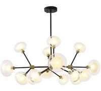 Light Crystal Glass 12 Lights Mid-Century Black Ceiling Pendant Fixtures, LED Chandelier