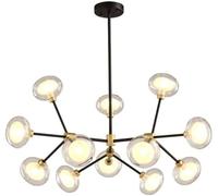 Light Crystal Glass 12 Lights Mid-Century Black Ceiling Pendant Fixtures, LED Chandelier