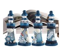 light house Decor | 13.5x5cm Mediterranean Style light house Decoration - Wooden Decorative Accessories | Miniature light house Set Of 4, Decorative Nautical Ornament For Home Decor, Photo Props