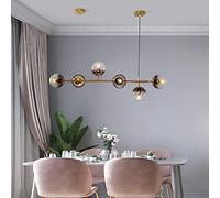 Light LED Pendant Light Fixtures,Mid-Century Metal Sputnik Chandelier for Dining Room Kitchen Island Living, LED Chandelier with Glass Globe-Gold 6 Lights 125x44.5cm(49x18inch)
