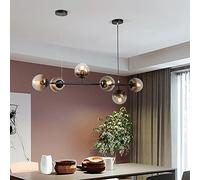Light LED Pendant Light Fixtures,Mid-Century Metal Sputnik Chandelier for Dining Room Kitchen Island Living, LED Chandelier with Glass Globe-Black 6 Lights 125x44.5cm(49x18inch)