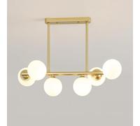 Light Luxury Bar Chandelier Gold Restaurant Lights LED 26 Inch Linear Ceiling Hanging Lamp Globe Glass Pendant Lighting for Over Table Living Room(6-Light)