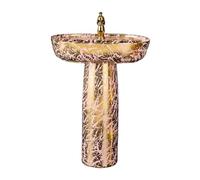 Light Luxury Sink, Gold Ceramic Vanity Sink Rectangle Basin, 2-Pieces Floor Standing Combo with Faucet & Drain and Mirror(Color:B) (B One Size)