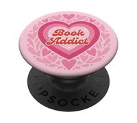 Light Pink Book Addict Cute Bookish Bookworm Reading Heart PopSockets PopGrip Adhesivo