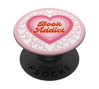 Light Pink Book Addict Cute Bookish Bookworm Reading Heart PopSockets PopGrip Adhesivo