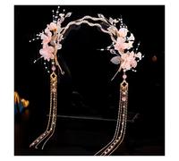 Light Pink Flower Headbands Pearls Chain Tassel Pendant Hairbands Floral Hair Hoop Retro Chinese Hanfu Dress Jewelry
