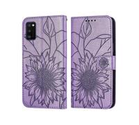 (Light Purple)Sunflower Engraved Wallet Style Flip Case For Samsung A41 Multi-functionality Elegance Full Protection Cover