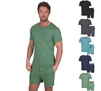 Light & Shade Conjunto de Pijama para Hombre con Camiseta y Pantalones Corto, Verde, S
