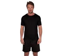 Light & Shade Conjunto Hombre Algodón Loungewear - Pijama con Camiseta y Pantalón Corto, Ropa Dormir Ligera Transpirable con Cordón Verano (Negro, L)