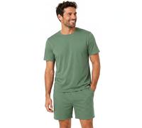 Light & Shade Pijama Hombre Algodón - Conjunto con Pantalón Corto y Camiseta, Ropa de Dormir Ligera Transpirable Verano con Bolsillos (Verde, L)