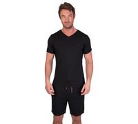 Light & Shade Pijama Hombre Algodón - Conjunto con Pantalón Corto y Camiseta, Ropa de Dormir Ligera Transpirable Verano con Bolsillos (Negro, S)