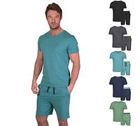 Light & Shade Pijama Hombre Algodón - Conjunto con Pantalón Corto y Camiseta, Ropa de Dormir Ligera Transpirable Verano con Bolsillos (Azul, S)