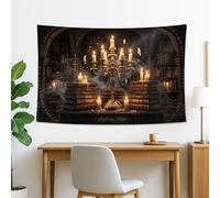 Light the Night - Tapiz negro para colgar en la pared, biblioteca a la luz de las velas, decoración estética vintage para sala de estar, dormitorio, hogar, 60 x 40 pulgadas