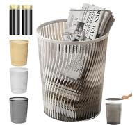 Light Threaded Vertical Trash Can, Elegant Translucent Waste Paper Basket, Slim Plastic Waste Paper Bin with Pressure Ring, Open-Top White/Gold Bathroom Bin for Bedroom, Kitchen& Office (Black, S)