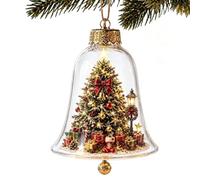 Light Up Christmas Bell Ornament - 3.9in LED Miniature Holiday Scene Decor