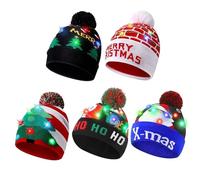 Light Up Christmas Hat 5 PCS LED Merry Xmas Temes Temer Bog Soft Unisex Unisex Winter Christmas Sweater Cap con luces coloridas Mantenga la cabeza caliente para el estilo de año nuevo 2, con luces