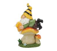Light Up Garden Dwarf - Hand Painted Resin Ornament, Mushroom Base Yard Figurine, Solar Powered Lawn Decor, Durable All Weather Statue | Whimsical Outdoor Display Piece For Backyard Porch