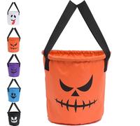 Light Up Halloween Ghost Basket Tote Candy Bag, HalloweenTrick Treat Bucket for Kids,LED Halloween Treating Baskets,Reusable Goodie Bags for Party Favor (Orange)