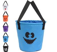 Light Up Halloween Ghost Basket Tote Candy Bag, HalloweenTrick Treat Bucket for Kids,LED Halloween Treating Baskets,Reusable Goodie Bags for Party Favor (Blue)