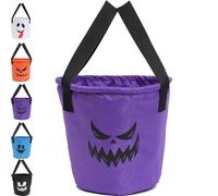 Light Up Halloween Ghost Basket Tote Candy Bag, HalloweenTrick Treat Bucket for Kids,LED Halloween Treating Baskets,Reusable Goodie Bags for Party Favor (Purple)