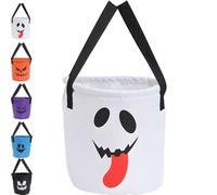 Light Up Halloween Ghost Basket Tote Candy Bag, HalloweenTrick Treat Bucket for Kids,LED Halloween Treating Baskets,Reusable Goodie Bags for Party Favor (White)