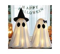 Light Up Halloween Ghost Decorations, Set of 2 DIY Spooky Ghosts Crafts, Scary Ghost for Halloween Decor, Indoor Home Mantel Shelf & Tabletop Decor