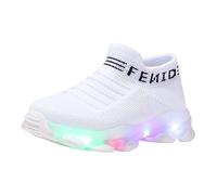 Light Up Shoes Baby Girls Letter Slip On Mesh Sneakers Kids Non Slip Led Luminous Trainers First Walking Shoes Toddler Girl Boy Breathable Tennis Trainer for School Outdoor Sports