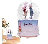 Light-Up Snow Globe Music Box - 8.5x13.5cm Clear Crystal Ball, Resin + Glass Cartoon Night Light, Handcrafted Musical Snow Globe with Couple and LED Lights | Gift for Women, Girls, Valentine's Day, Ho