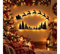 Light Up Wooden Santa Sleigh Reindeer Wall Decor, Christmas Wall Art | Control remoto LED retroiluminado Christmas Tree Village WallArt,Peel Stick HolidayDecoration,for Living Room,Bedroom