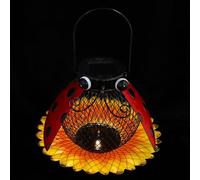 LIGHTAOTAO Comedero Solar para Pájaros de Hierro, Comederos para Pájaros Colgados Exterior, Luz LED Solar, Diseño Escarabajo, para Jardín y Patio Trasero, sin Montaje