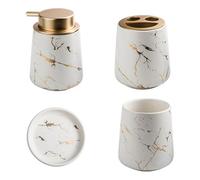 LIGHTAOTAO Juego de Accesorios para Baño Cerámicos 4 Piezas en Mármol Mate Blanco Vaso para Pasta de Dientes y Soporte para Cepillo, Adecuado para Uso Diario en Baños