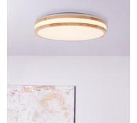Lightbox Aplique y plafón LED Ø 38 cm | plafón con marco de madera de árbol de caucho | para el salón | 22 W | 2200 lm | 3000 K | de metal/madera/plástico | en marrón claro/blanco