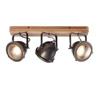 Lightbox Foco de techo 3 llamas de aspecto vintage - plafón industrial con cabezales orientables - de metal/madera de pino en colores acero