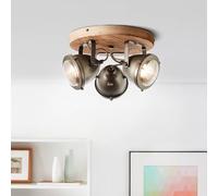 Lightbox Foco de techo industrial de 3 luces para lámparas GU10 - foco vintage de metal y madera (álamo negro) con aspecto de acero quemado/madera - foco de techo con focos para pasillos, cocinas y