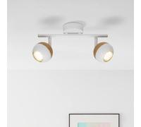 Lightbox Foco de techo LED luz blanca cálida - Tubo de 2 llamas con cabezales orientables - Foco de techo con bombilla incluida y sustituible - Metal blanco/madera