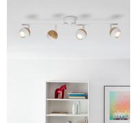 Lightbox Foco de techo LED luz blanca cálida - Tubo de 4 llamas con cabezales orientables - Foco de techo con bombilla incluida y sustituible - Metal blanco/madera