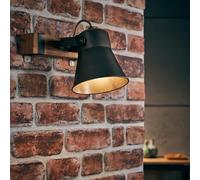 Lightbox Foco decorativo de pared foco industrial de pared con cabezal orientable - metal/madera de álamo negro canadiense - en negro/marrón