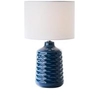 Lightbox Keramik Tischlampe mit weißem Stoff-Schirm - dekorative Tischleuchte mit Schnurzwischenschalter - 42 cm Höhe & 25 cm Durchmesser - E14 Fassung - aus Keramik/Metall/Textil in Blau