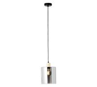 Lightbox Lámpara colgante regulable en altura elegante lámpara colgante de cristal ahumado - casquillo E27 máx. 40 W - 120 cm de altura y 20 cm de diámetro - de metal/vidrio/madera de caucho - en