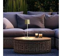 Lightbox Lámpara de mesa LED interior y exterior | 37 cm / 23 cm de altura, Ø 10 cm | lámpara de mesa para exterior de color dorado con regulador táctil | móvil/inalámbrica/portátil |