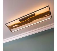 Lightbox Lámpara de techo LED estilo casa de campo | Lámpara de techo regulable para salón o dormitorio en blanco cálido con 3000 K, 6600 lúmenes | de aluminio/metal/madera en negro/marrón