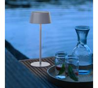 Lightbox LED Außen Tischlampe | Ø 13 cm | kabellose Outdoor Lampe mit Solar | 3 Stufen Touch Dimmer | Akku-betriebene Tischleuchte (4 W, 300 lm, 3000 K) aus Metall/Kunststoff in Grau | Balkon Deko